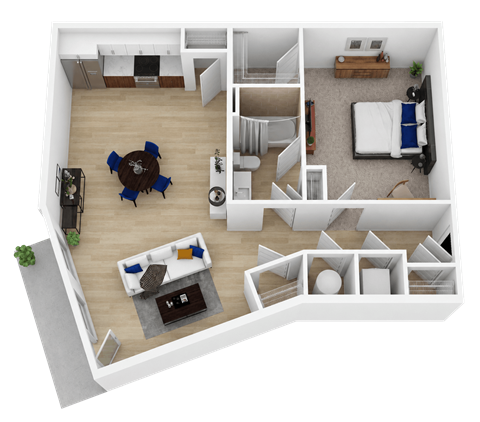 Floor plan for 1 bed, 1 bath, 808 sqft